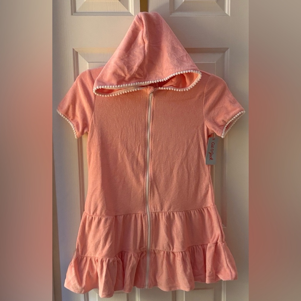 Cat & Jack Hooded Swimsuit Cover Up Coral Pink Sz XL / 14 NWT